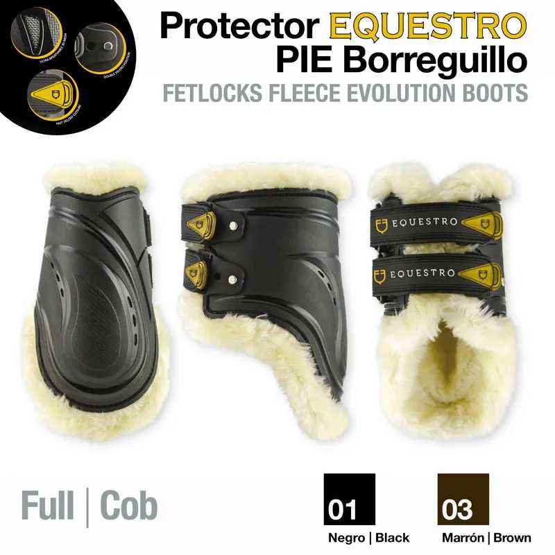 Botas de proteção para cavalos EQUESTRO PIE Borreguillo em preto e castanho com interior em lã branca