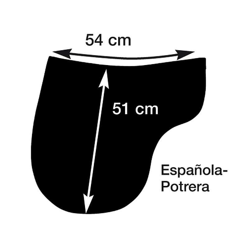 Desenho do acessório de equitação Española-Potrera com medidas 54 cm por 51 cm