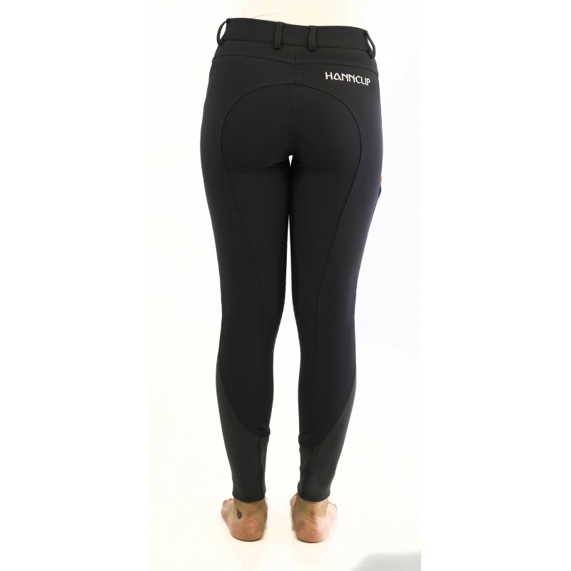 Calças justas pretas com costuras visíveis e rótulo branco HOMTACLIP