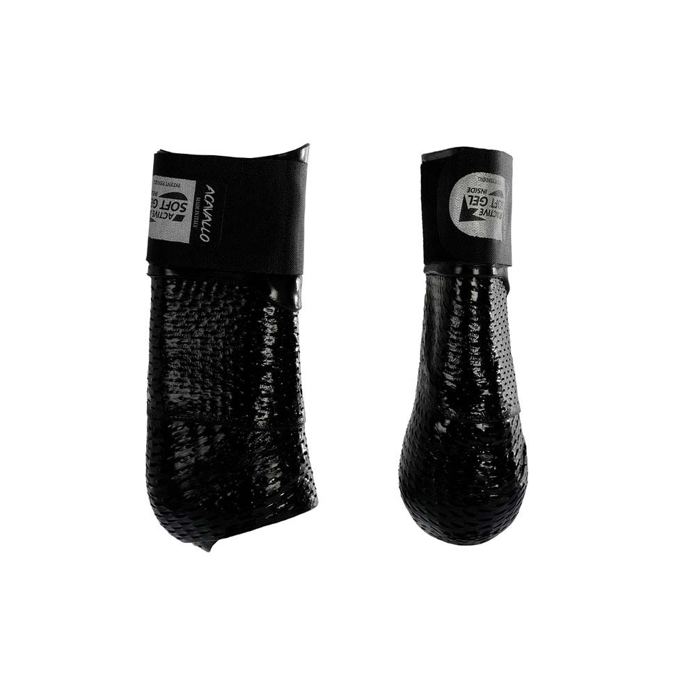 Protetores pretos texturizados para patas com cintas de velcro e texto ACTIVE SOFT GEL AGVILLO