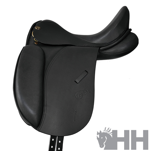 Sela de equitação preta em couro com logo Cacique