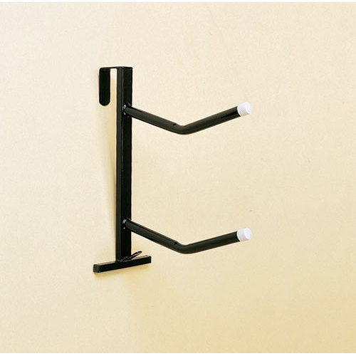 Suporte de parede preto com dois braços horizontais e pontas brancas