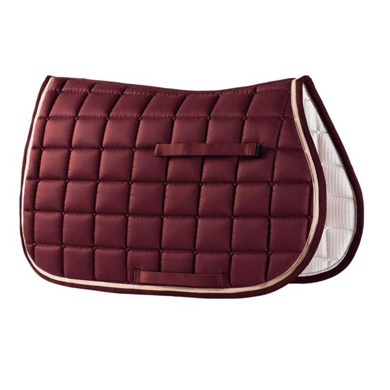 Capa de sela de cavalo bordeaux acolchoada com tiras e bordas creme