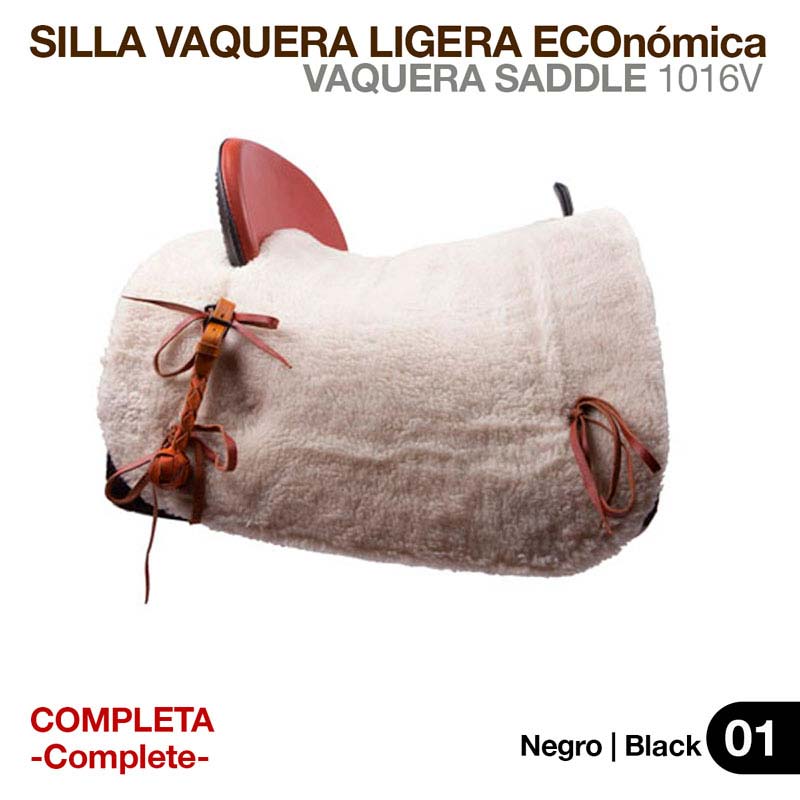 Sela vaqueira económica com assento castanho e revestimento felpudo branco