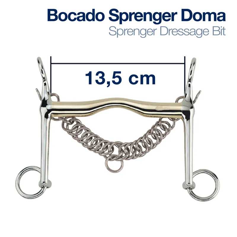 Bocado Sprenger Doma, metal prateado com corrente, 13,5 cm