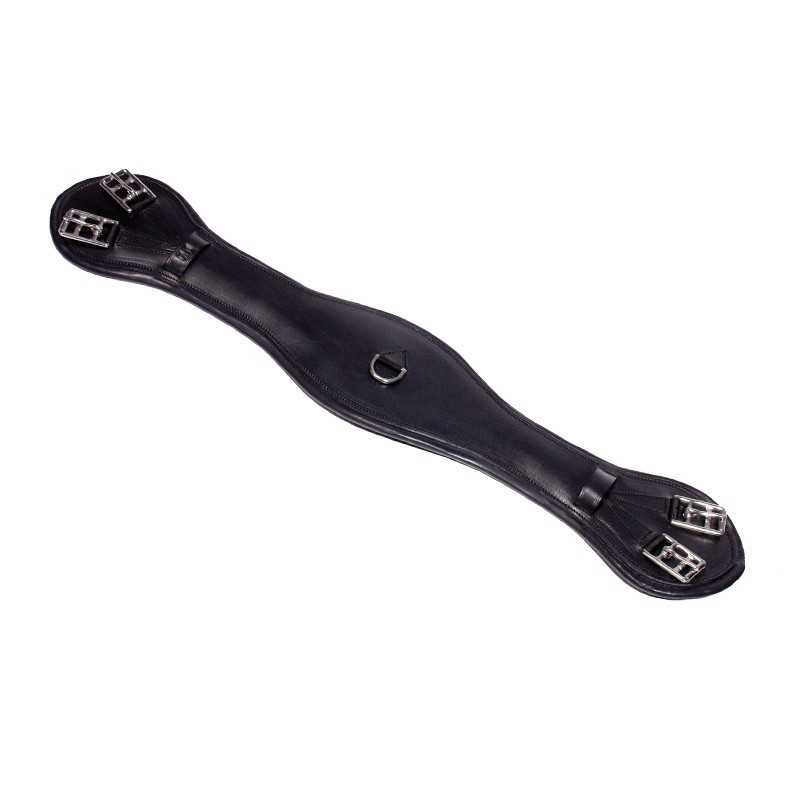 Correia de sela preta em couro com fivelas metálicas