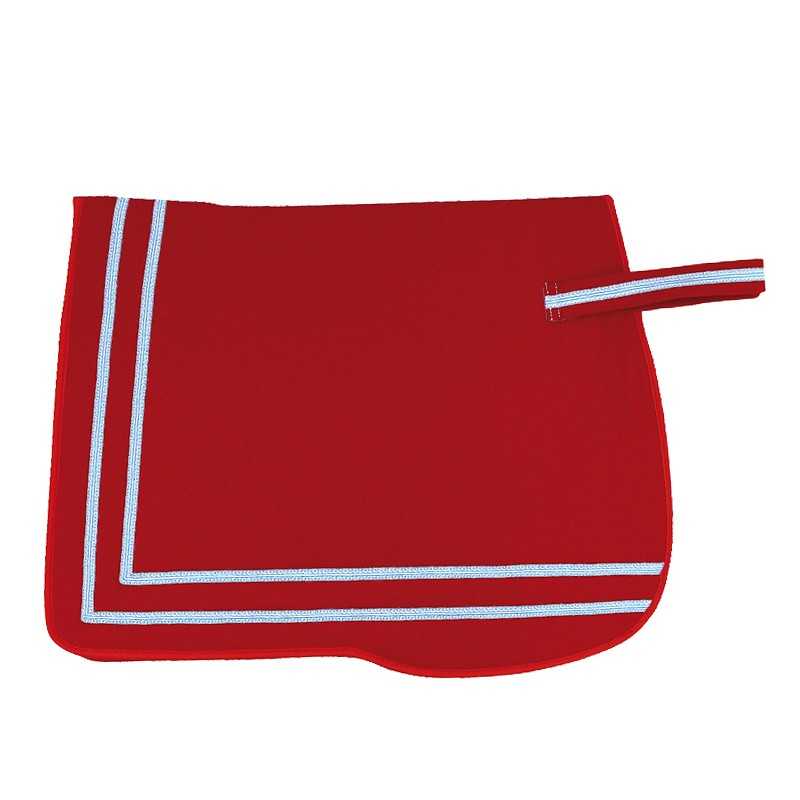 Toca vermelha para cavalo com faixas brancas e azuis e alça no topo direito