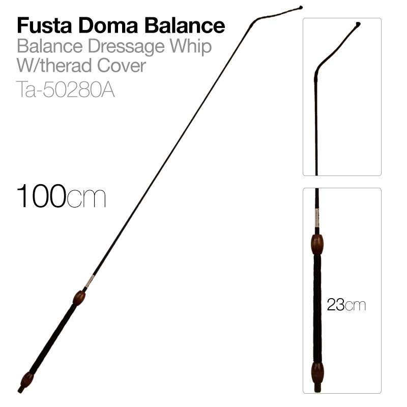 Fusta de doma preta com cabo castanho e texto