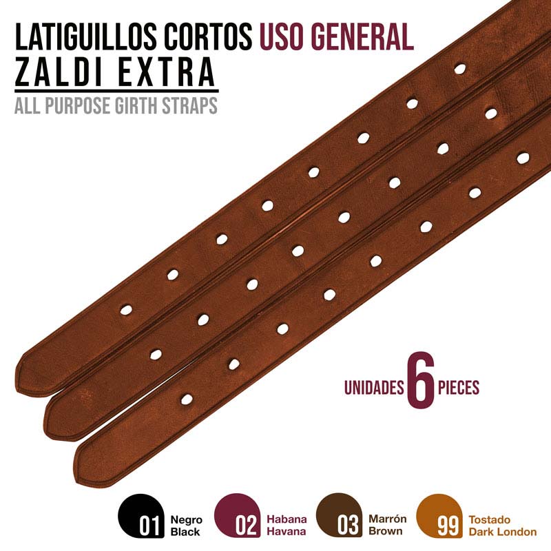 Correias girth de couro castanho Habana com buracos para ajuste e texto informativo