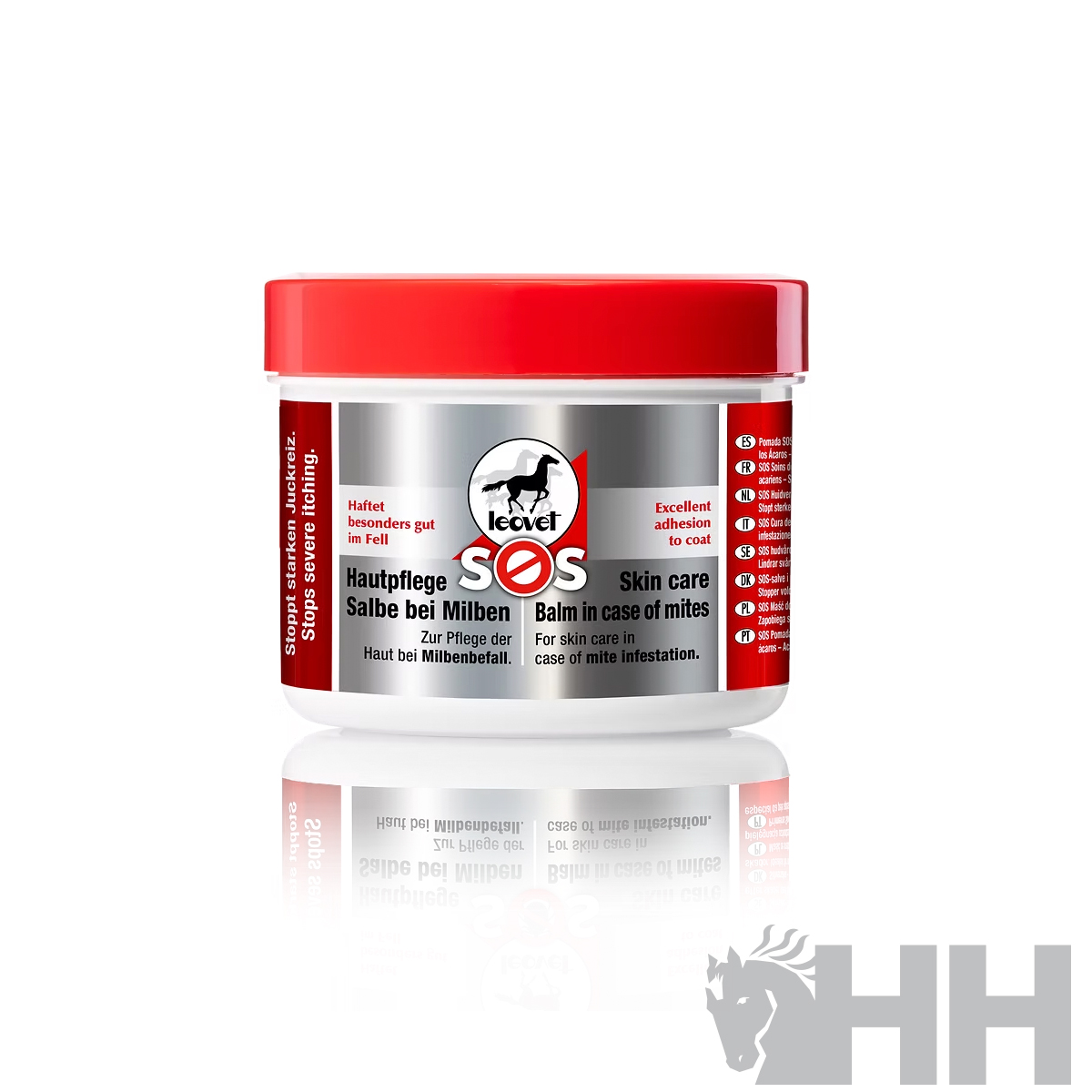 Creme com tampa vermelha para cuidados de pele e bálsamo contra ácaros