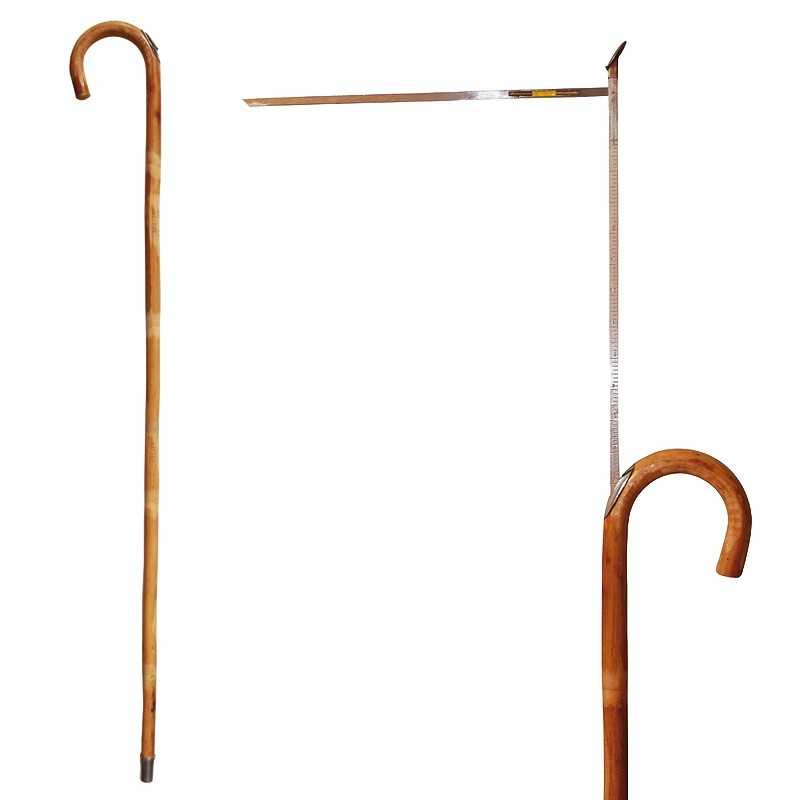 Bengala de madeira curvada com fita métrica