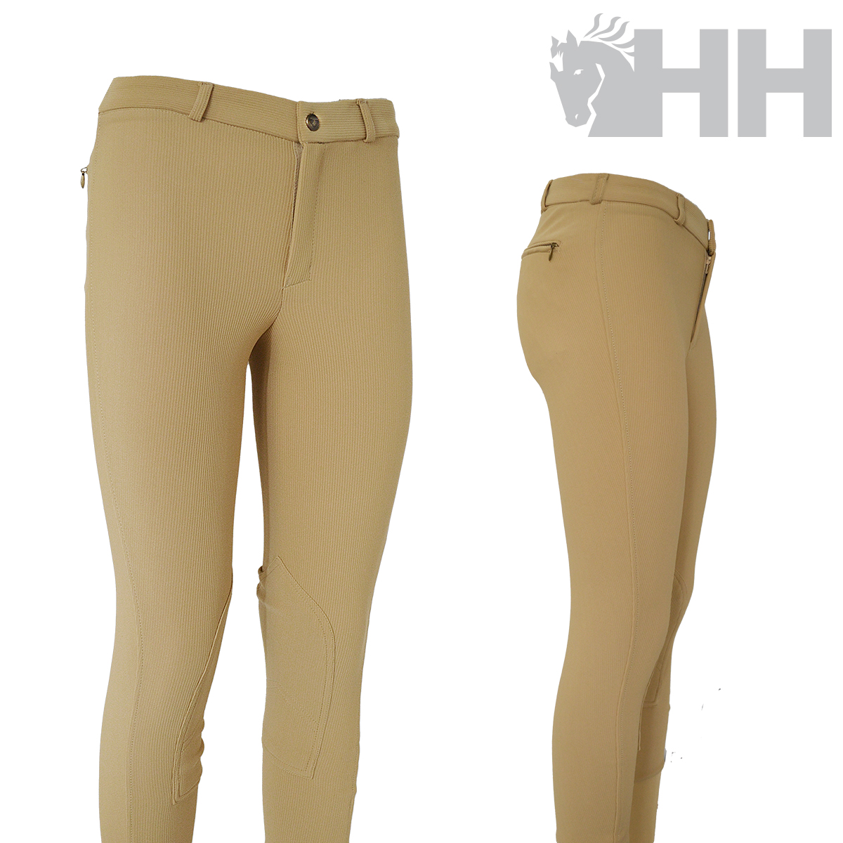 Calças de equitação bege com bolso e fecho