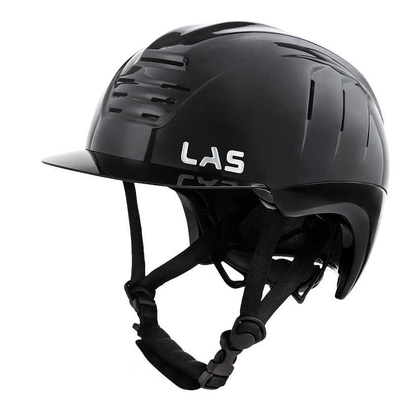 Capacete preto com viseira e alças ajustáveis