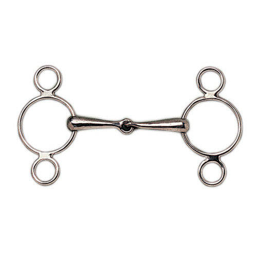 Domínio metálico prateado com três argolas em cada lado e elo duplo articulado