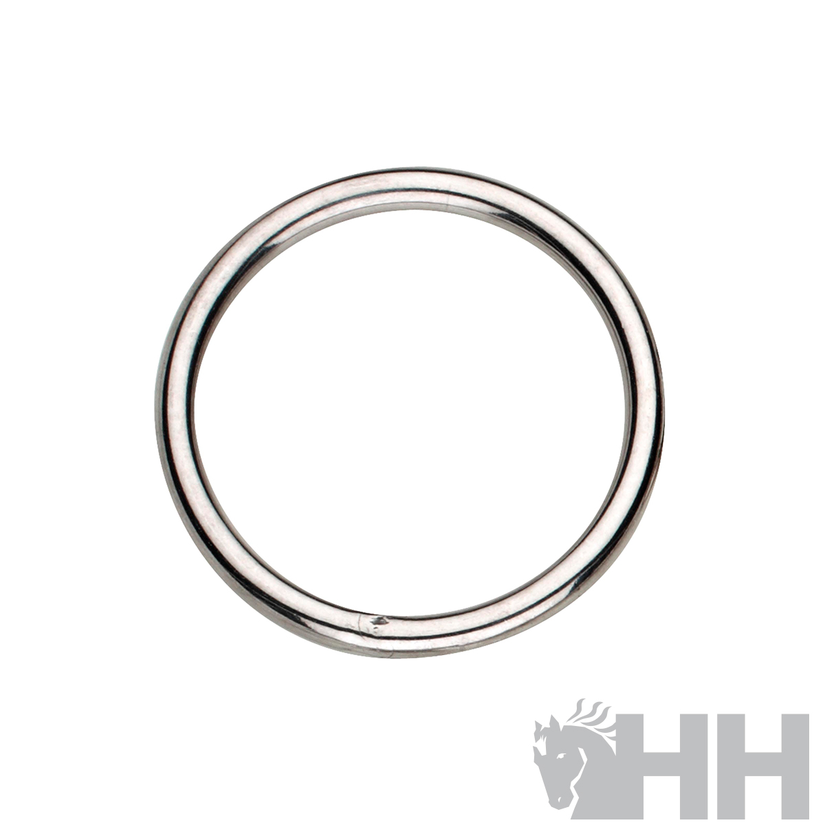 Argola metálica prateada simples sobre fundo branco com logótipo HH