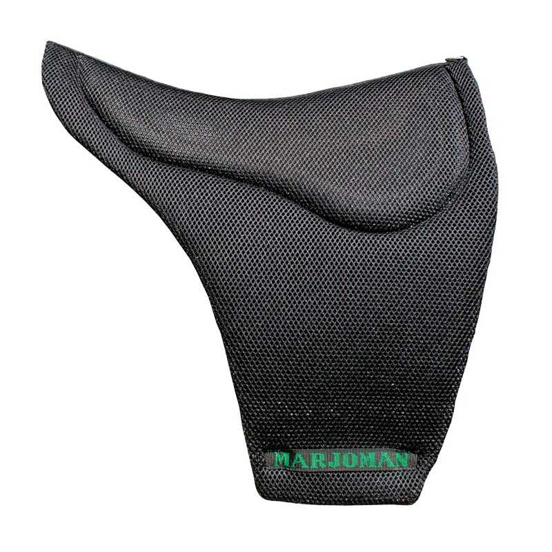 Capa protetora preta para assento de bicicleta com texto MARJOMAN verde