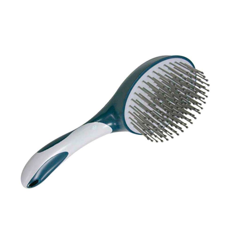 Escova para cabelo azul e branca com cerdas metálicas
