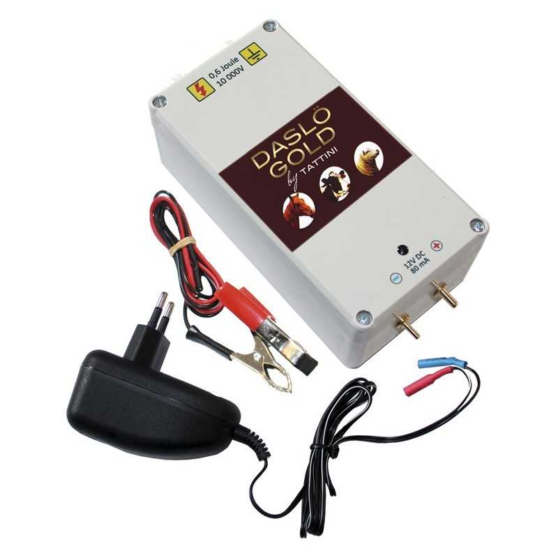 Fonte elétrica branca com cabos e carregador preto