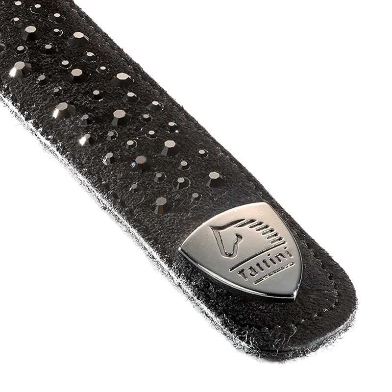 Cinto preto em camurça com detalhes metálicos e fivela prateada Tattini