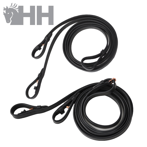 Cabos pretos com argolas e logótipo HH cinzento em fundo branco
