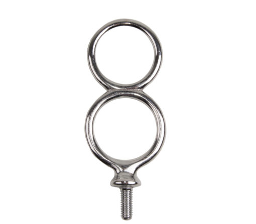 Anel metálico prateado com duas argolas e parafuso de fixação