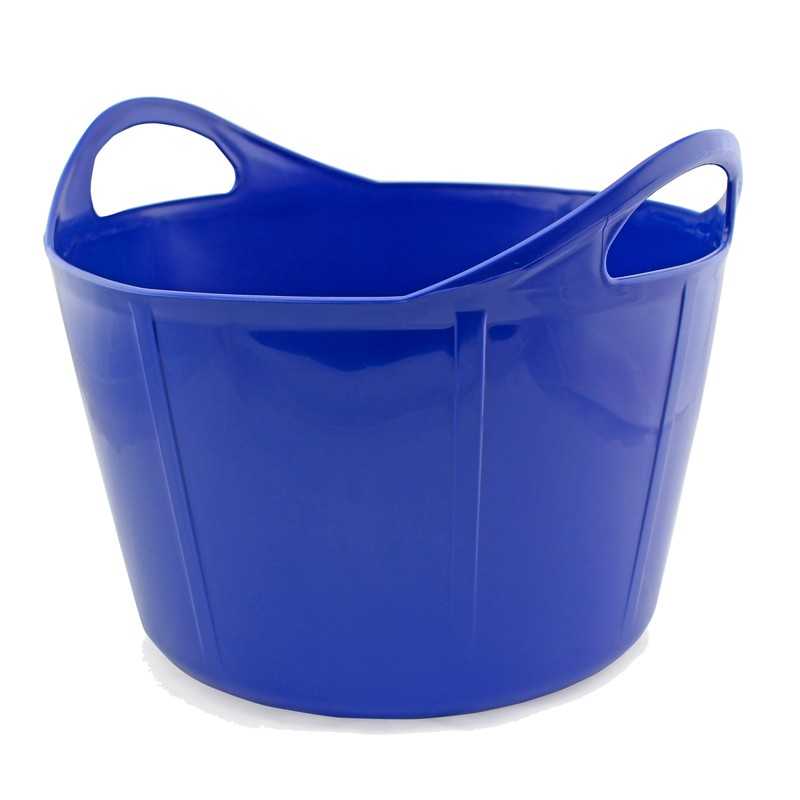 Cesto azul de plástico com duas alças ovais
