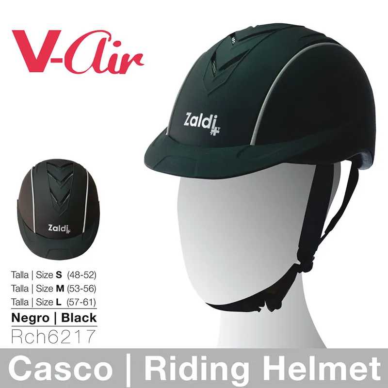 Capacete de equitação preto Zaldi V-Air com tamanhos S, M e L