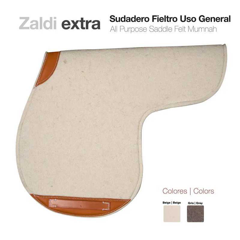 Sudadero de feltro para sela geral Zaldi extra bege com detalhes em couro castanho