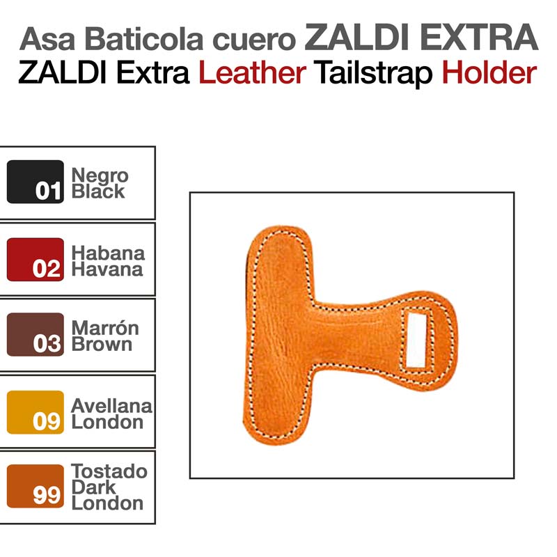 Suporte de cauda em couro ZALDI EXTRA na cor Avellana London com tabela de cores