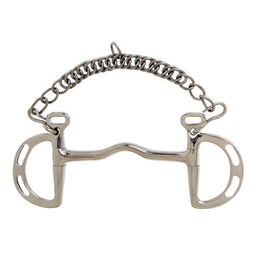 Freio para cavalo em metal polido com corrente e argolas largas