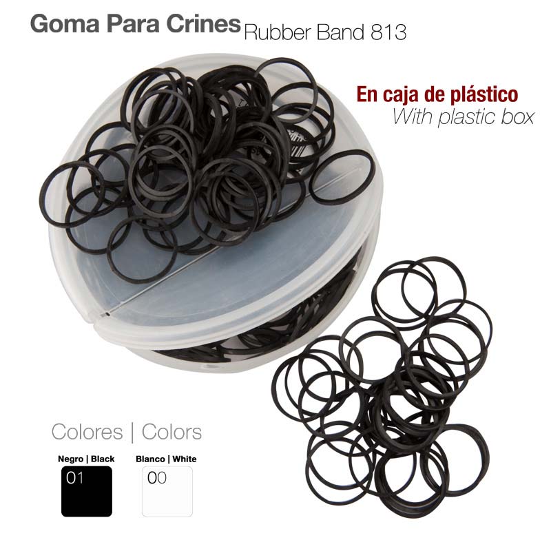 Elásticos para cabelo pretos e brancos numa caixa plástica redonda