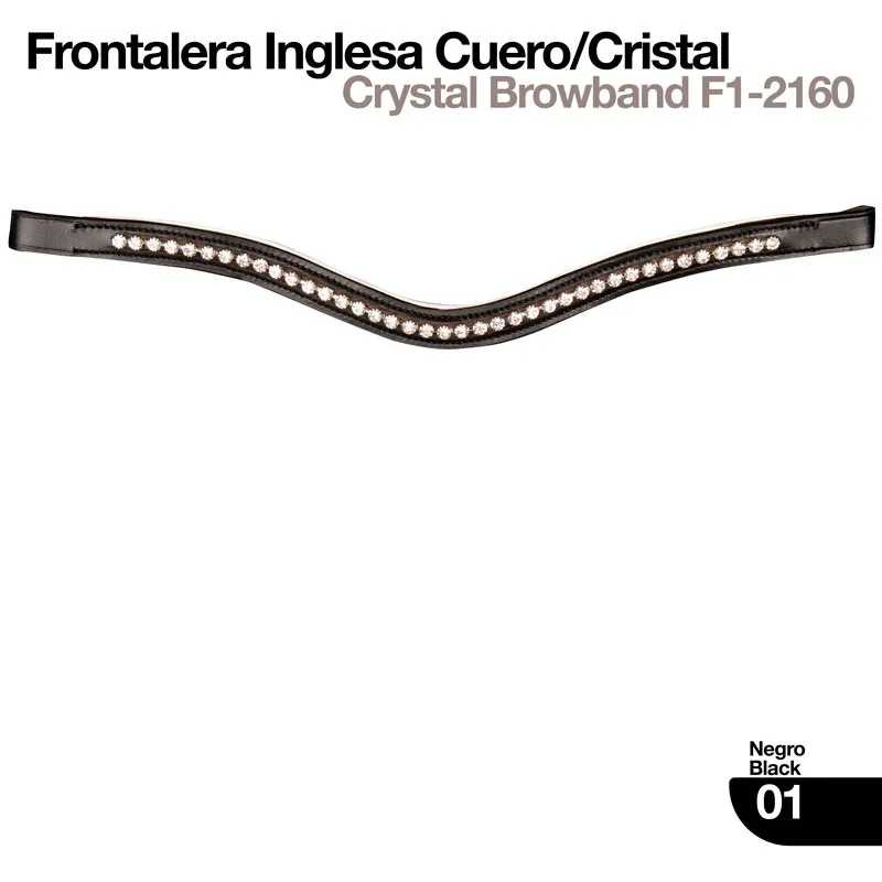 Faixa frontal para cavalo em couro preto com cristais em forma de onda