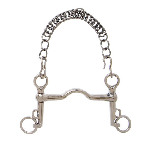 Mordida metálica prateada com correntes e argolas