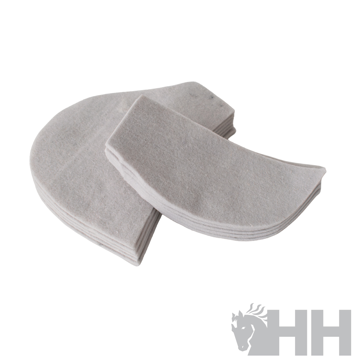 Palas de feltro cinzentas empilhadas com logotipo HH