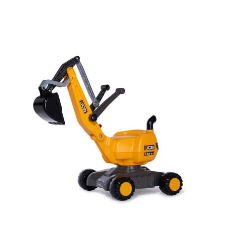 Mini escavadora de brinquedo amarela e preta JCB com quatro rodas