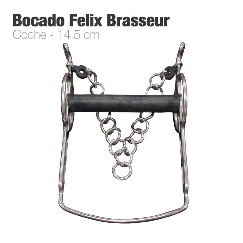 Freio Bocado Felix Brasseur Coche 14,5 cm em metal com mordente preto e corrente