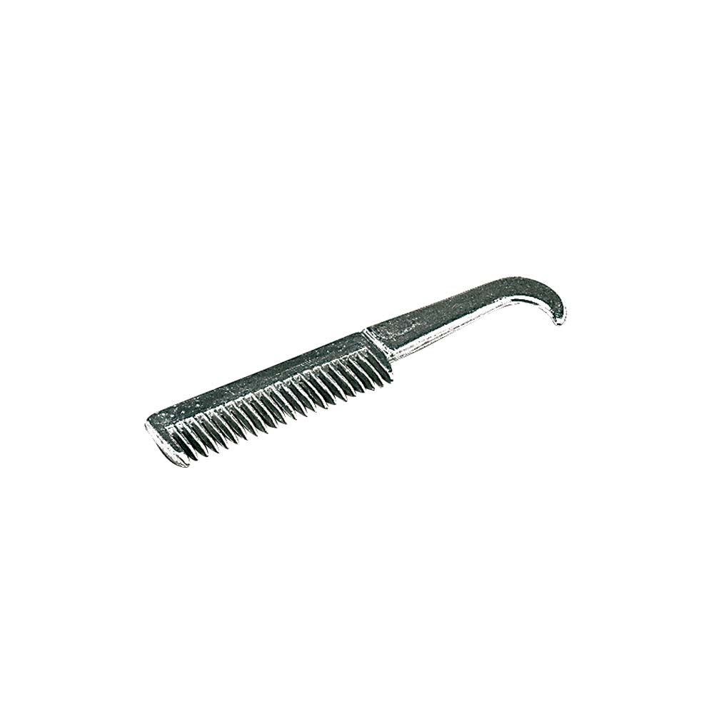 Pente de metal prateado com cabo curvado