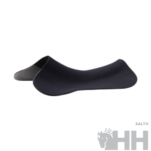 Meias invisíveis pretas elásticas sobre fundo branco com texto 'SALTO' e logotipo 'HH'