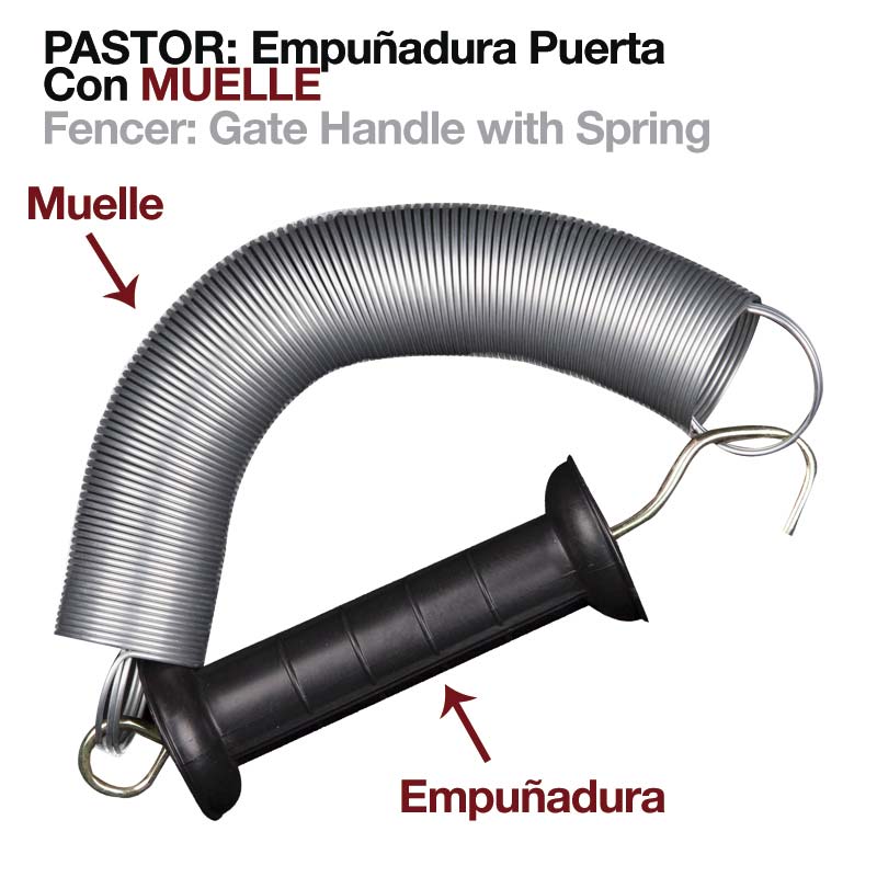 Empunhadura preta com mola metálica prateada para porta de curral