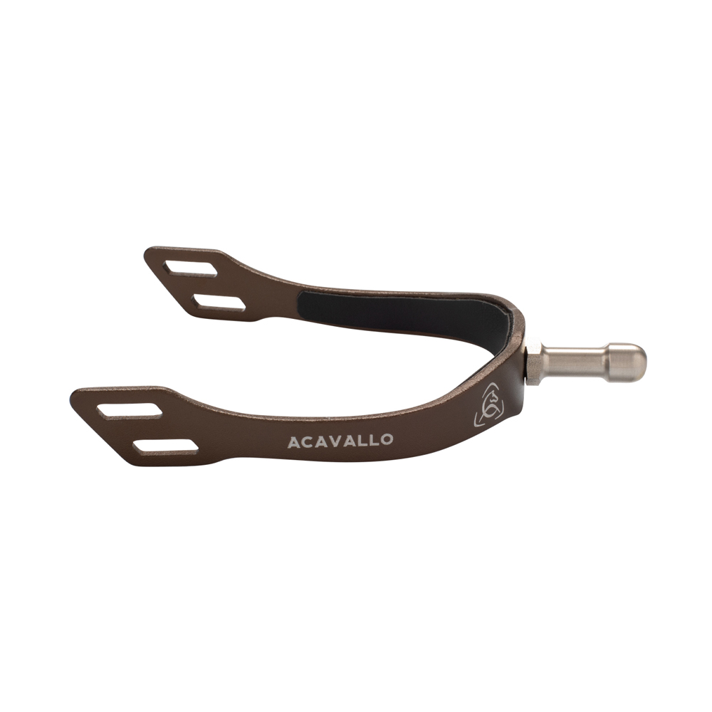 Espora para equitação castanha com parafuso prateado e marca ACAVALLO