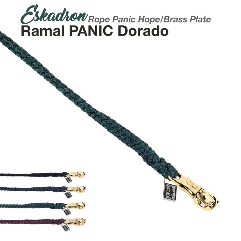 ramal trançado Eskadron com mosquetão dourado e placa preta