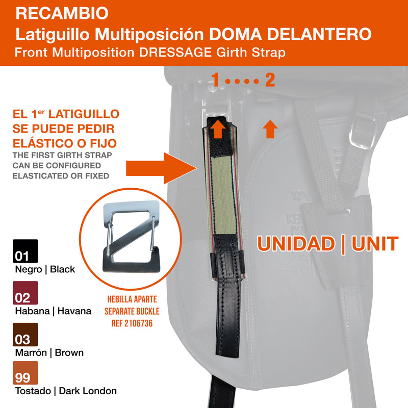 Latiguillo multiposição Doma Delantero com opções de cor e tipo elástico ou fixo