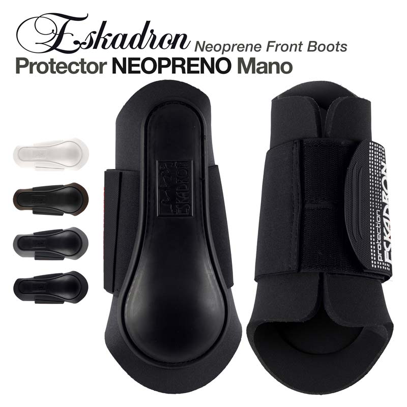 Proteções frontais para cavalos Eskadron em neoprene preto com fecho de velcro.