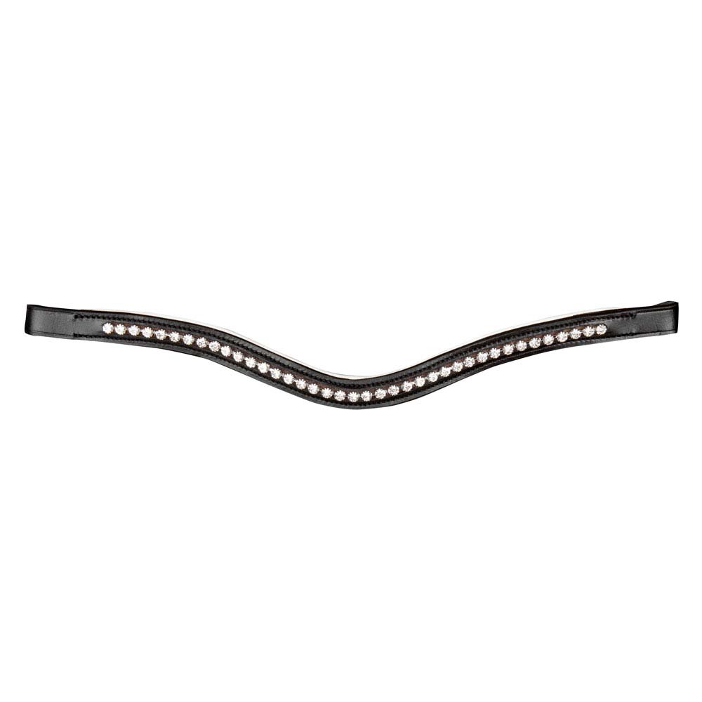 Faixa frontal de couro preto com cristais brilhantes para arreio de cavalo.