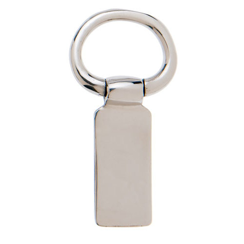 Porta-chaves metálico prateado com argola redonda e placa retangular
