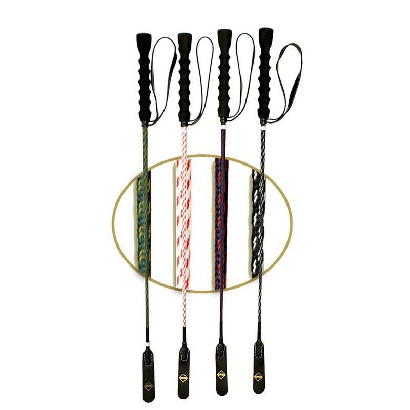 Quatro mordaças para cavalo com cabo trançado colorido e punho preto com alça