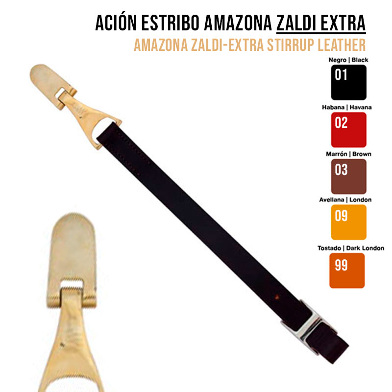 Correia para estribo Amazona Zaldi Extra em couro preto com fivela metálica.