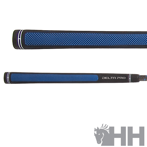 Cabo de taco de golfe azul e preto com texto DELTA PRO