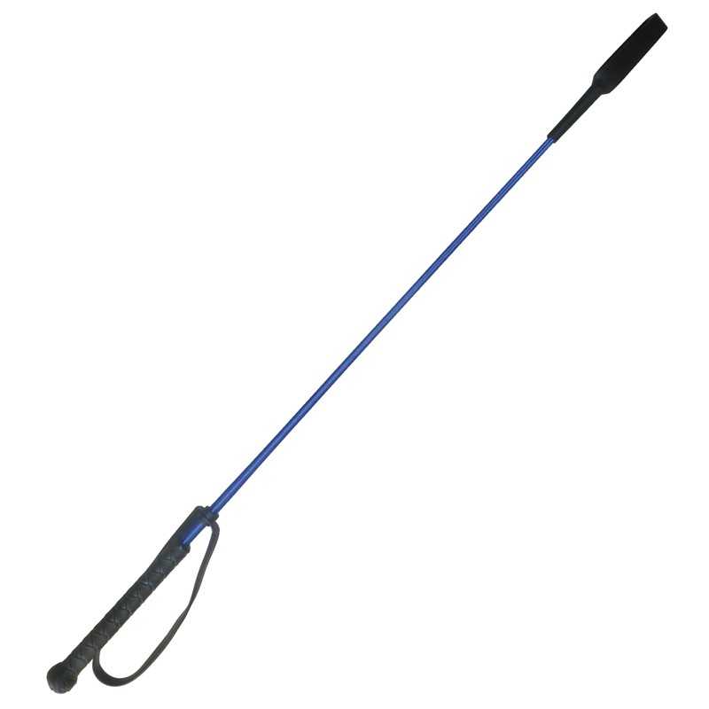 Chibata para equitação azul e preta com correia de pulso