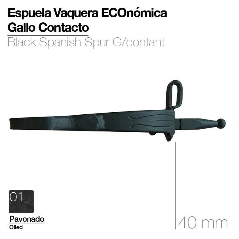 Espuela Vaquera Económica preta com esporão de 40 mm e acabamento pavonado